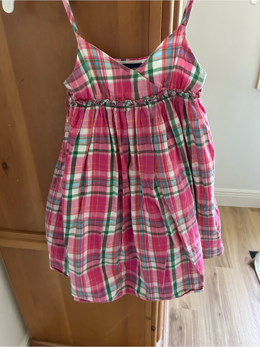 Ralph Lauren Pink Plaid Sundress with Green and White Accents, 3T